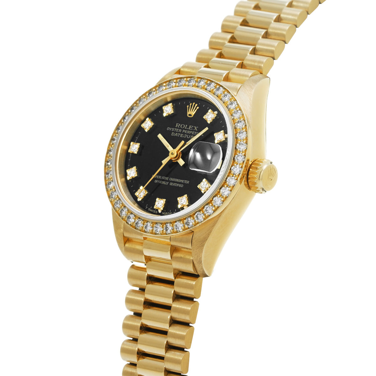 DATE JUST 69138G E (manufactured circa 1990) Black/Diamond ROLEX Ladies [Pre-Owned].