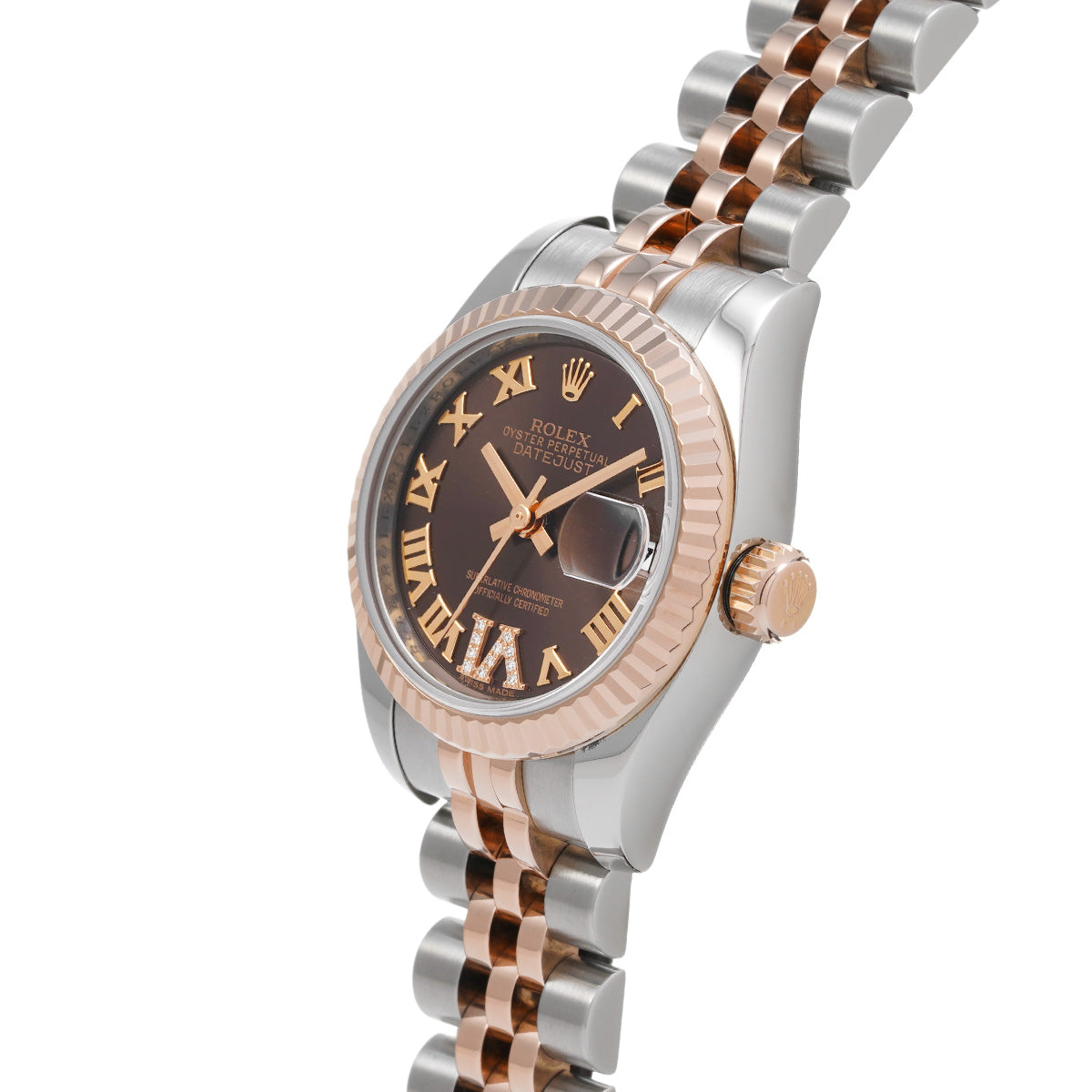 DATE JUST 179171 Random Serial Chocolate Brown/Diamond ROLEX Ladies [Pre-Owned].