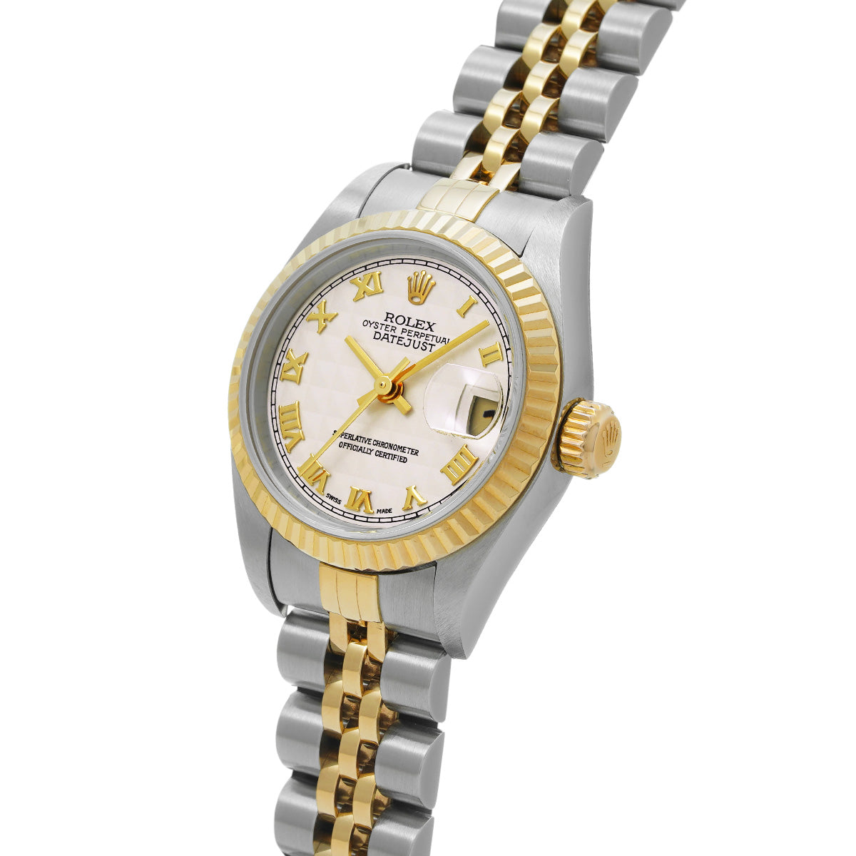 DATE JUST 79173 Y (manufactured circa 2003) Ivory Pyramid ROLEX Ladies [Pre-Owned].