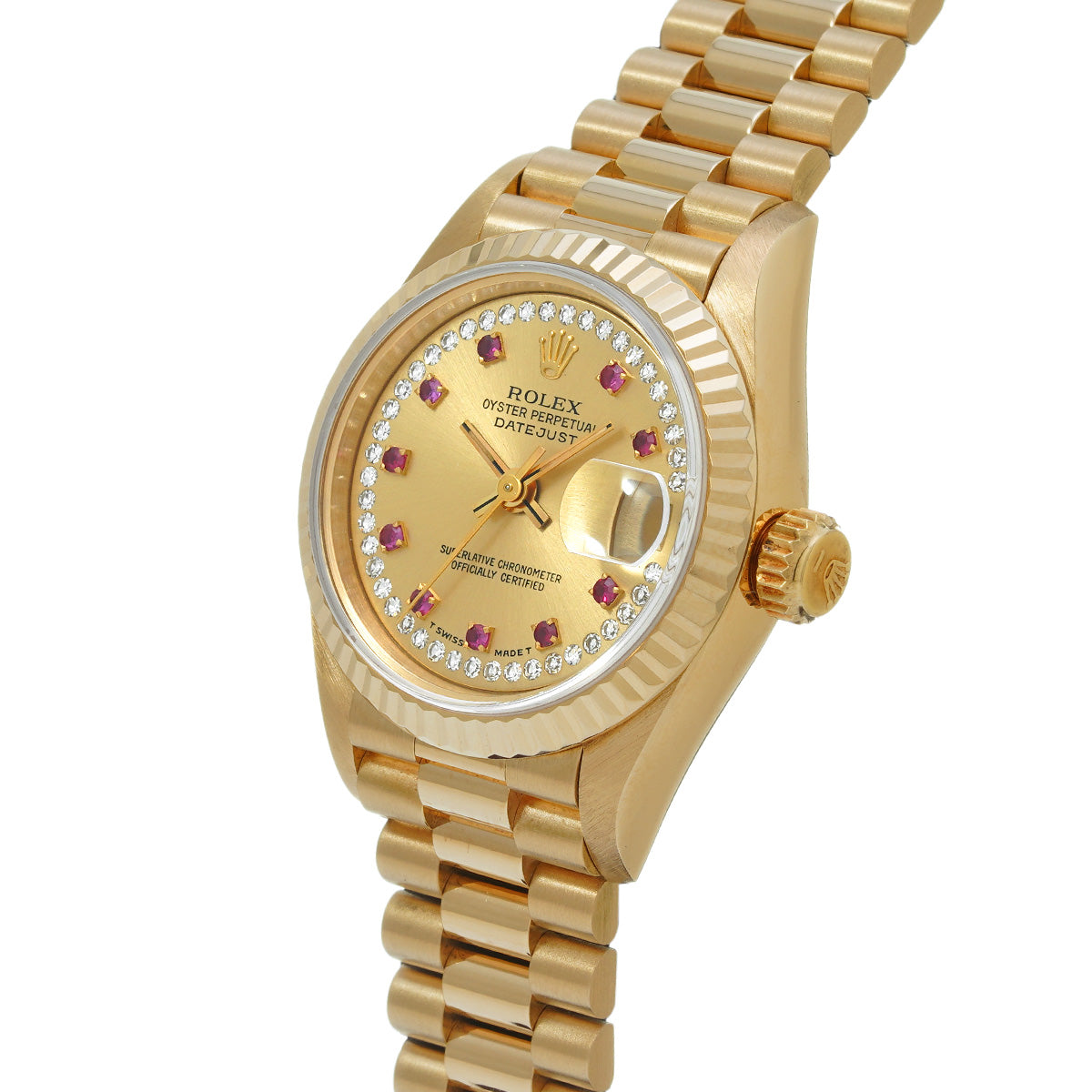 Datejust 69178LR E (manufactured circa 1991) Champagne/Milliard Diamonds/Ruby ROLEX Ladies [Pre-Owned].