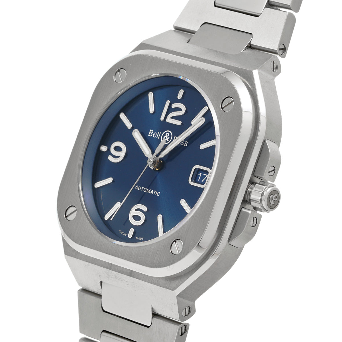 BR 05 Blue Steel BR05A-BLU-ST/SST Blue Bell &amp; Ross Men's [Pre-Owned].
