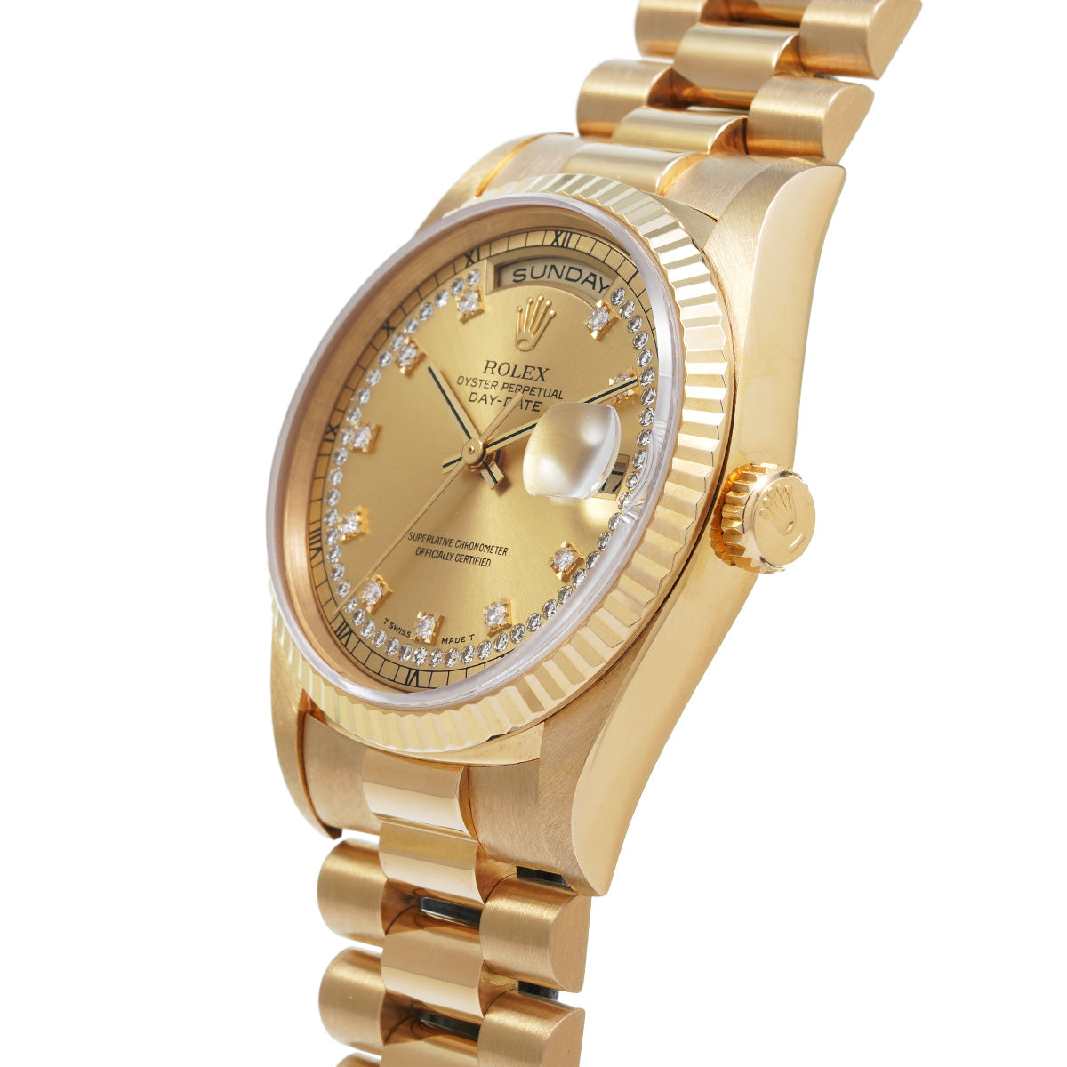 Day Date 18238LB W (manufactured circa 1995) Champagne/Diamond ROLEX Men's [Pre-Owned].