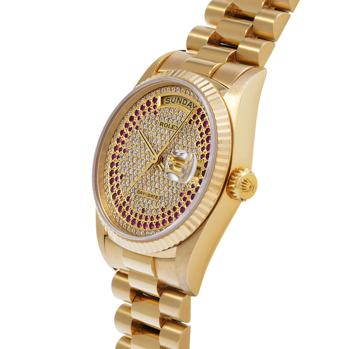 Day Date 18238 R (manufactured circa 1987) Champagne/Diamond/Ruby ROLEX Men's [Pre-Owned].