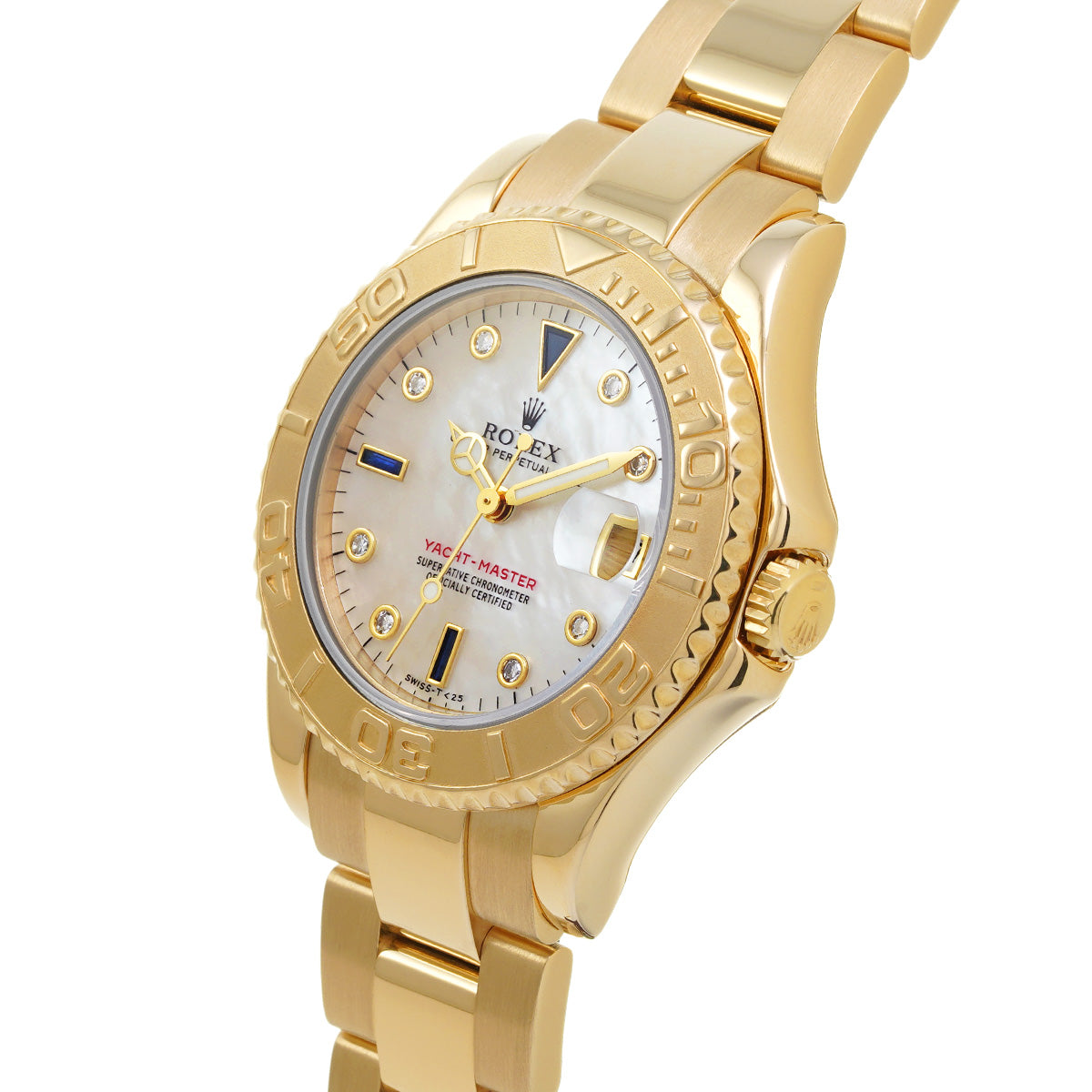 Yacht-Master 34 68628NGS T (manufactured circa 1996) White MOP/Diamond/Sapphire ROLEX Unisex [Pre-Owned].