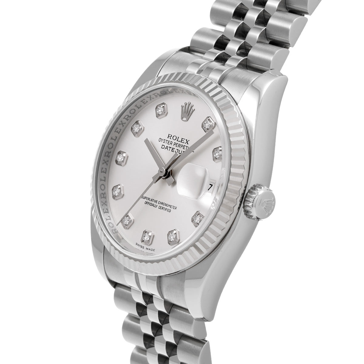 DATE JUST 116234G Z (manufactured circa 2007) Silver/Diamond ROLEX Men's [Pre-Owned].