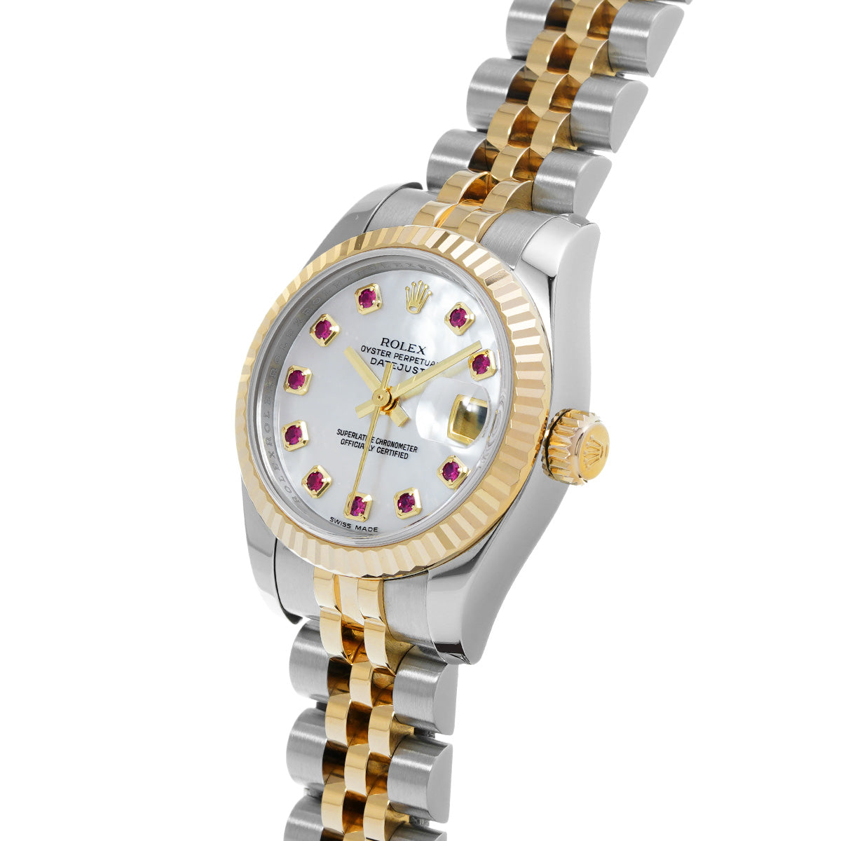 DATE JUST 179173NGR M (manufactured around 2007) White MOP/Ruby ROLEX Ladies [Pre-Owned].