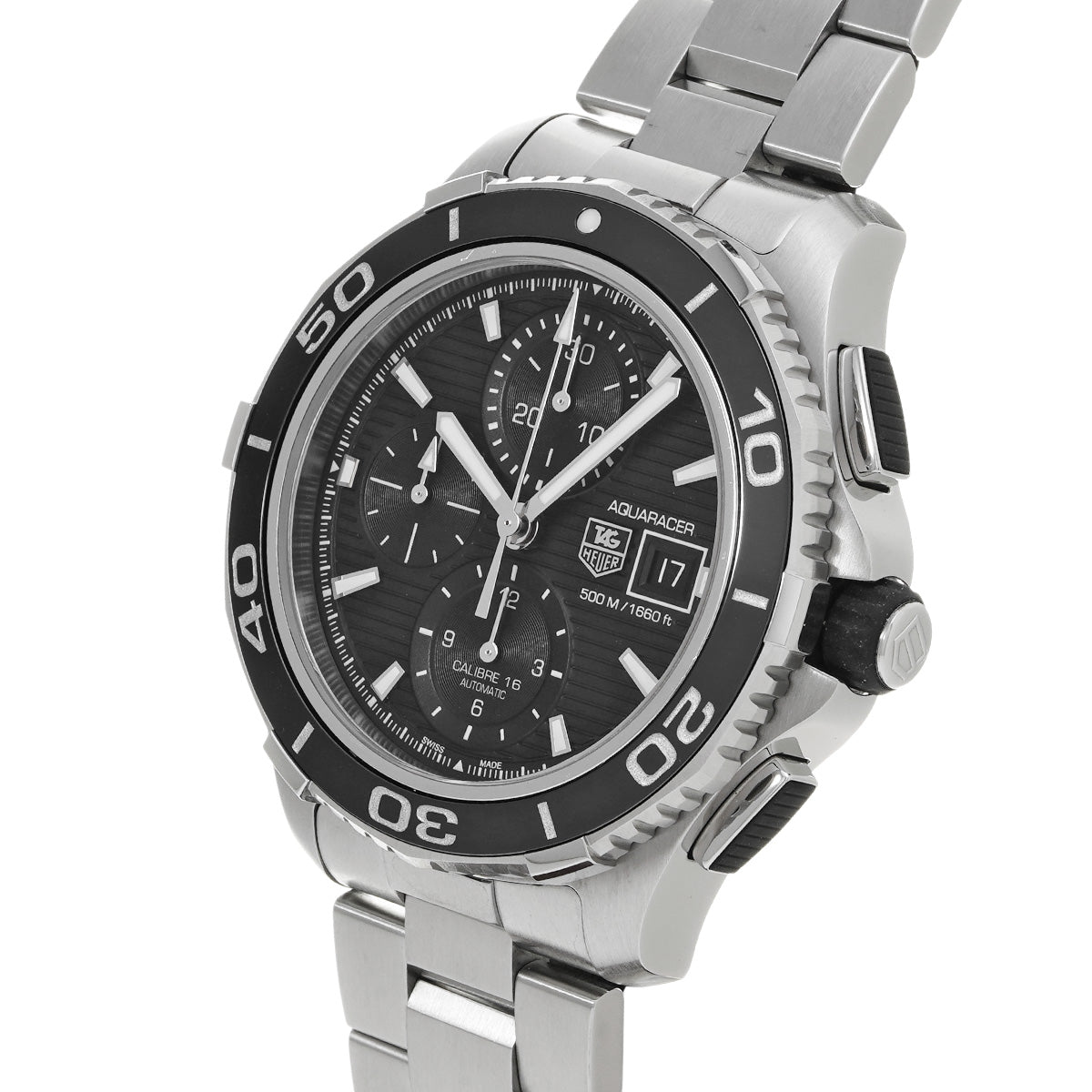 Aquaracer Calibre 16 Chronograph CAK2110.BA0833 Black TAG HEUER Men's [Pre-Owned]