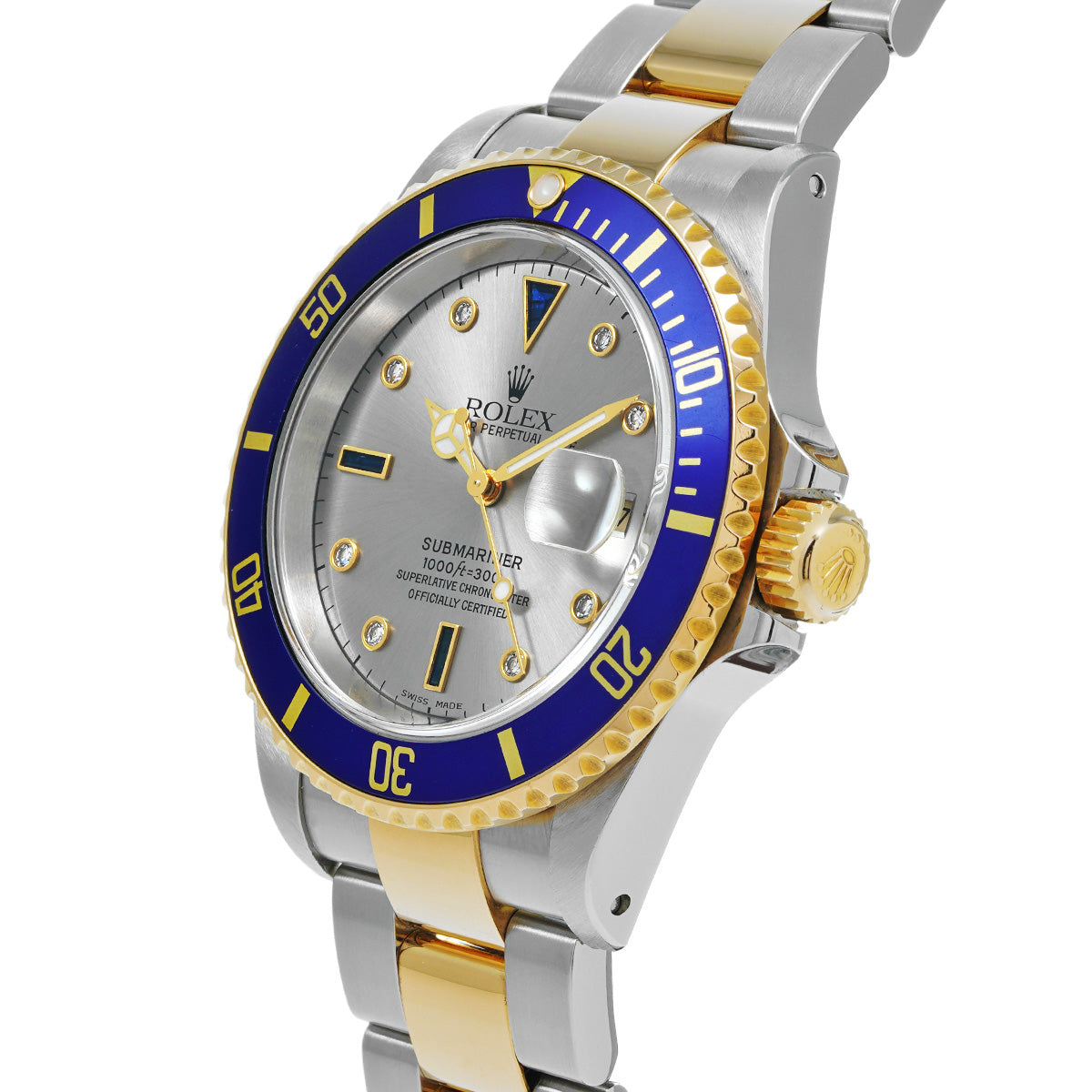 Submariner Date 16613SG K (manufactured circa 2002) Gray/Sapphire/Diamond ROLEX Men's [Pre-Owned].