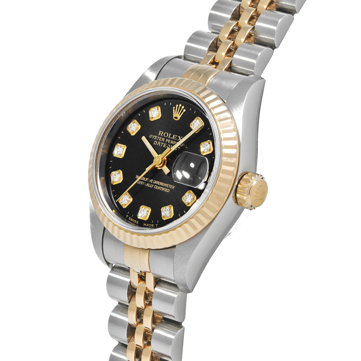 DATE JUST 69173G W (manufactured circa 1995) Black/Diamond ROLEX Ladies [Pre-Owned].