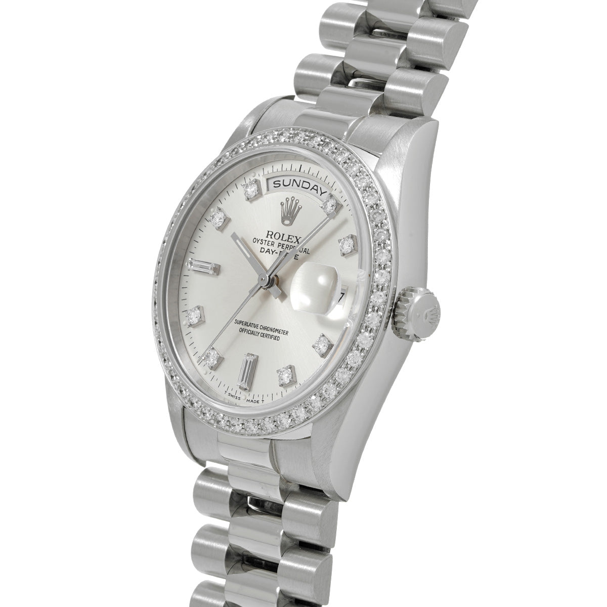 Day Date 18346A N (manufactured circa 1992) Silver/Diamond ROLEX Men's [Pre-Owned].