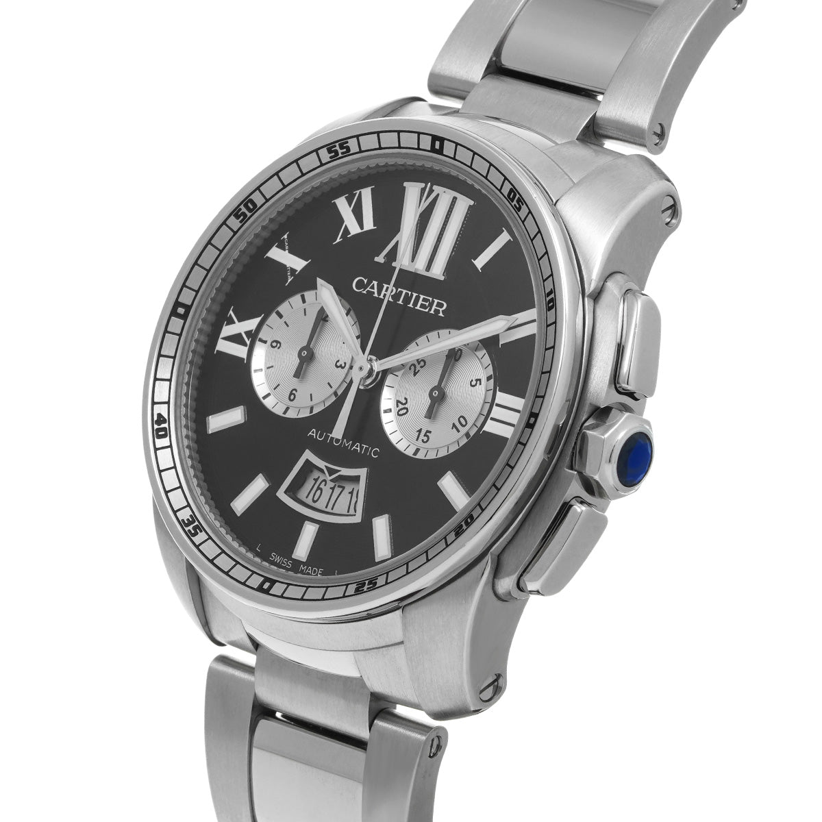 Calibre de Cartier Chronograph W7100061 Black/Silver CARTIER Men's [Pre-Owned]