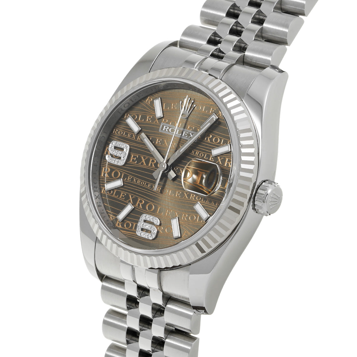 DATE JUST 116234 Random Serial Brown/Brown Wave/Diamond ROLEX Men's [Pre-Owned].