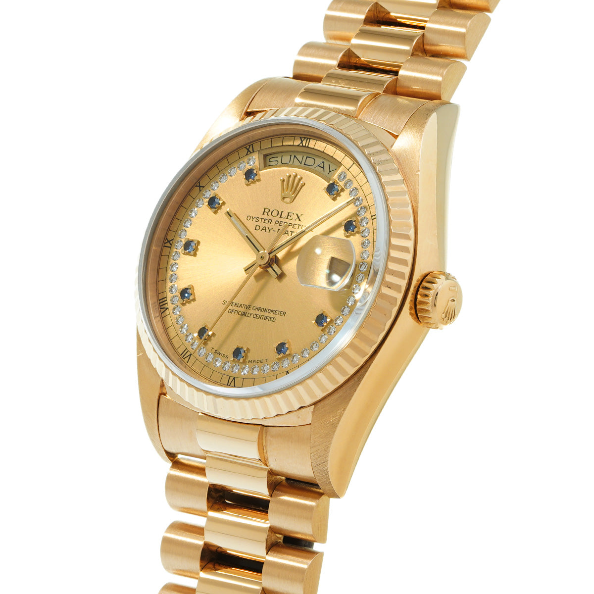 Day Date 18038LS 95th (manufactured circa 1986) Champagne/Diamond/Sapphire ROLEX Men's [Pre-Owned].