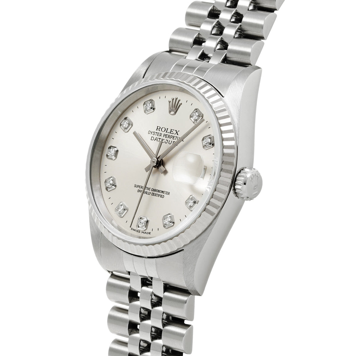 DATE JUST 16234G T (manufactured circa 1996) Silver/Diamond ROLEX Men's [Pre-Owned].