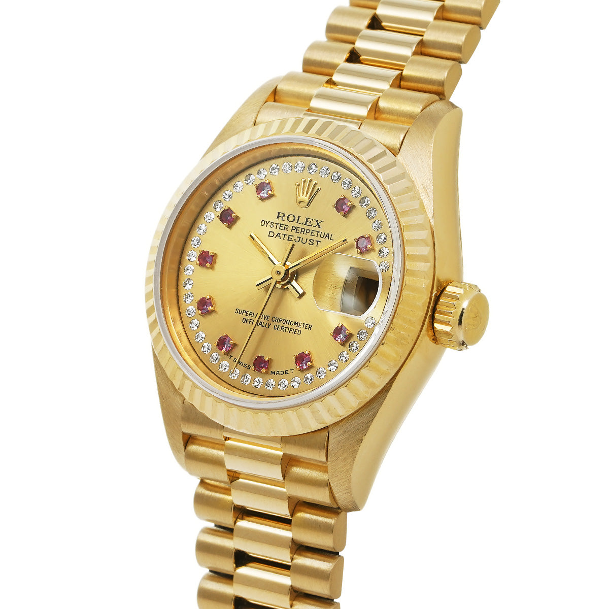 Datejust 69178LR E (manufactured circa 1990) Champagne/Diamond/Ruby ROLEX Ladies [Pre-Owned].