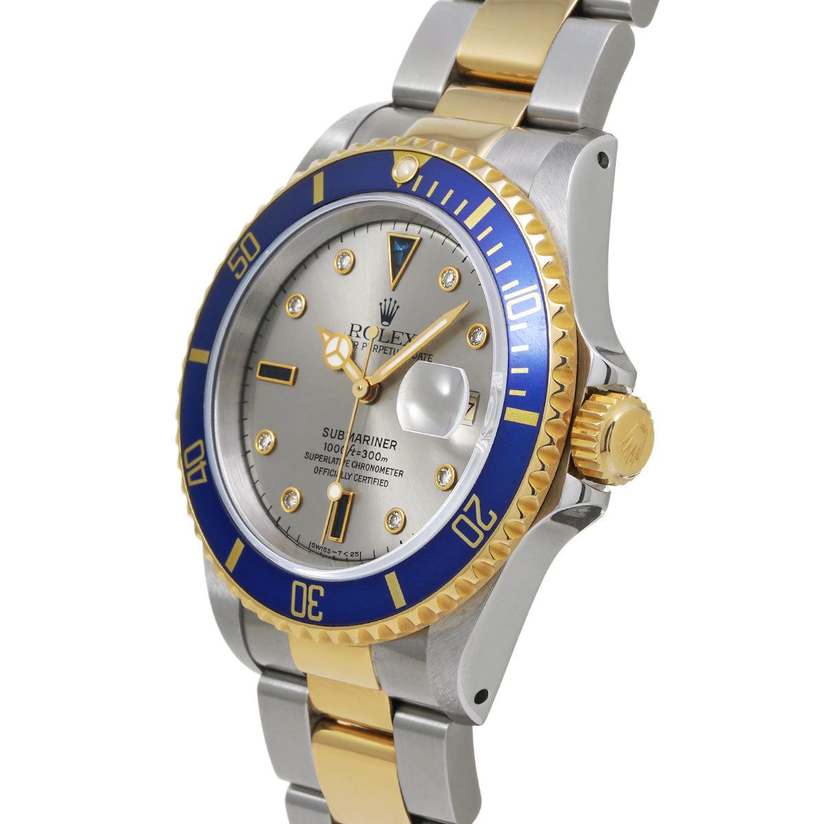 Submariner Date 16613SG X (manufactured circa 1993) Gray/Sapphire/Diamond ROLEX Men's [Pre-Owned].