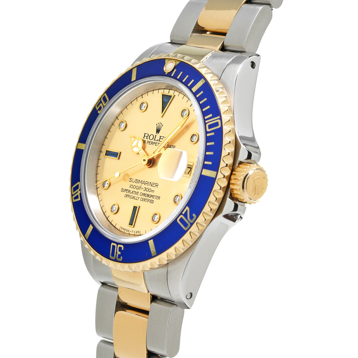 Submariner Date 16613SG N (manufactured circa 1992) Champagne/Sapphire/Diamond ROLEX Men's [Pre-Owned].