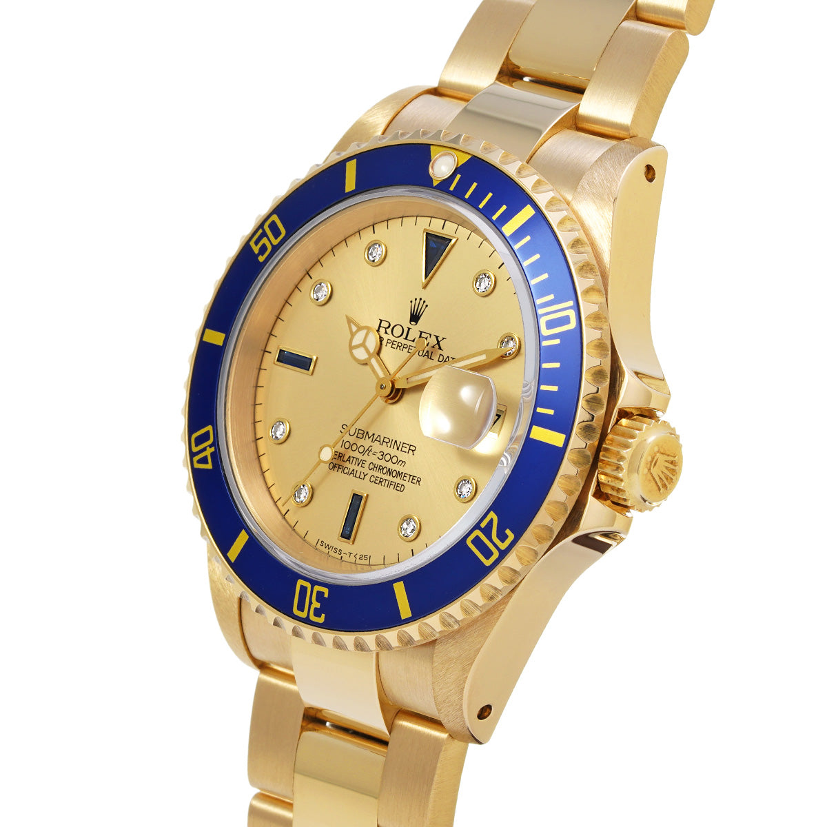 Submariner Date 16618SG L (manufactured circa 1988) Champagne/Diamond/Sapphire ROLEX Men's [Pre-Owned].