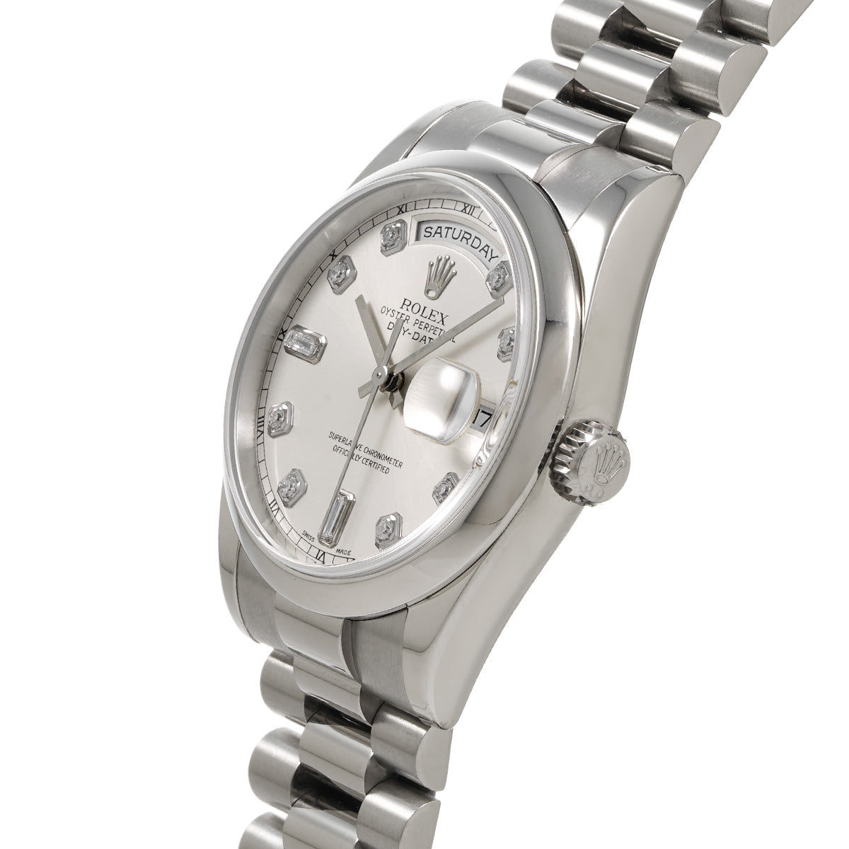 Day Date 118209A P (manufactured circa 2000) Silver/Diamond ROLEX Men's [Pre-Owned].