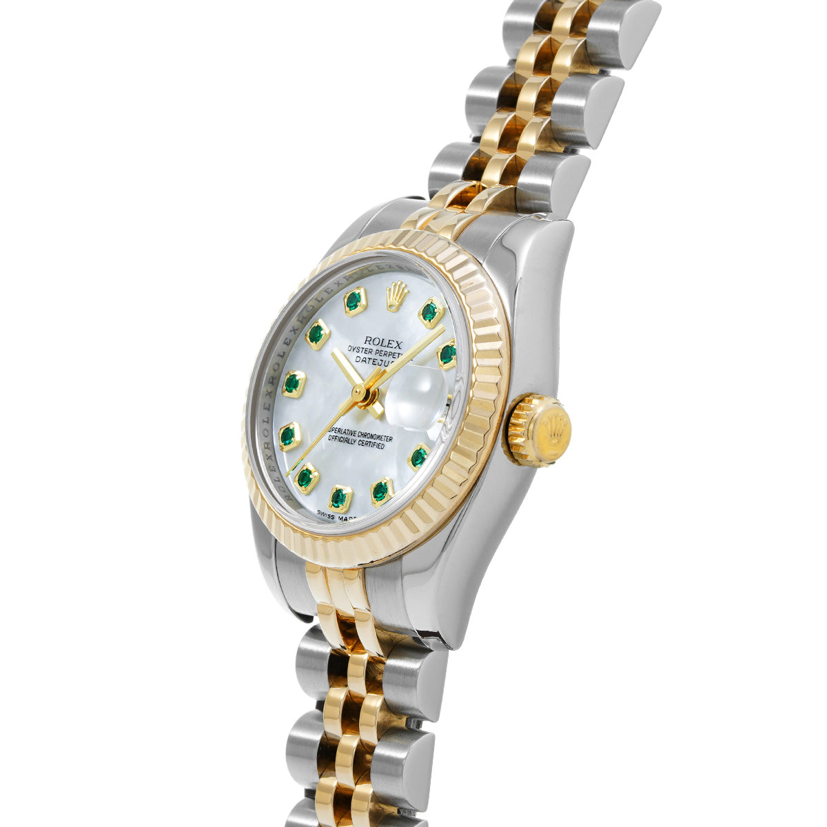 DATE JUST 179173NGE Z (manufactured around 2007) White MOP/Emerald ROLEX Ladies [Pre-Owned].