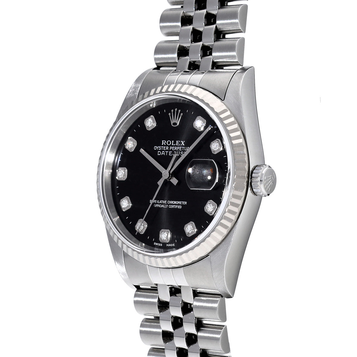 DATE JUST 16234G D (manufactured circa 2005) Black/Diamond ROLEX Men's [Pre-Owned].