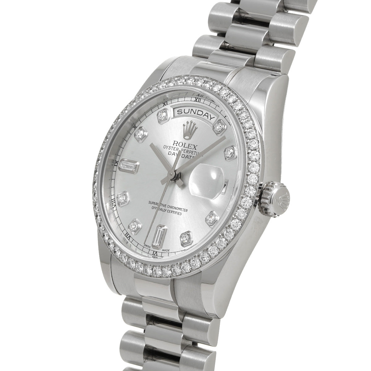 Day-Date 118346A P (manufactured circa 2001) Silver/Diamond ROLEX Men's [Pre-Owned].