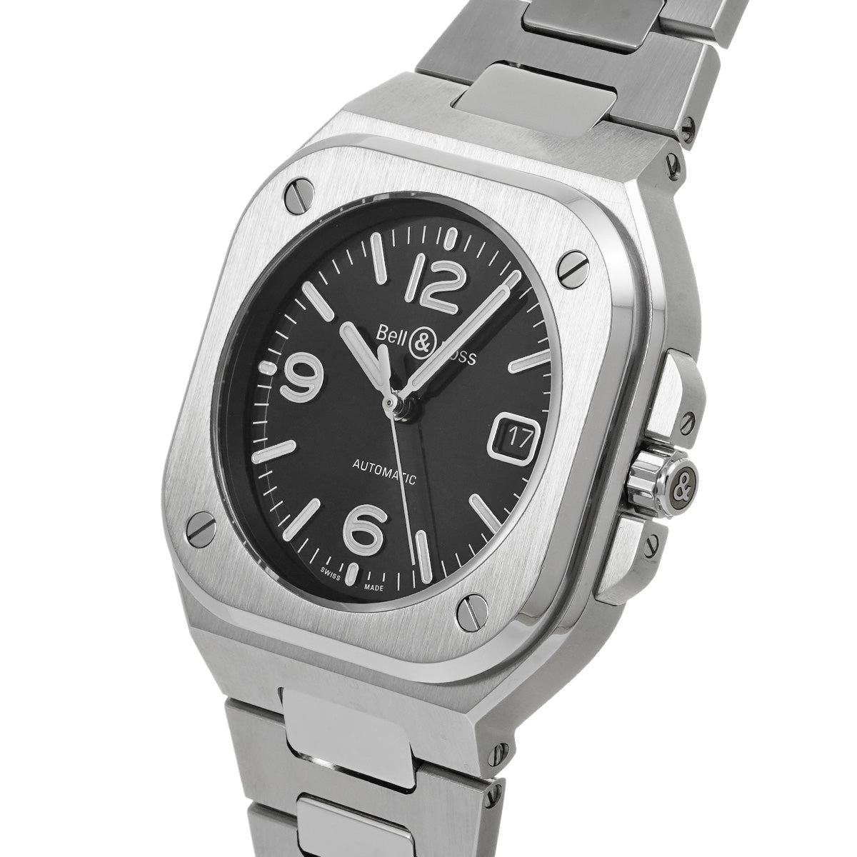 BR 05 Black Steel BR05A-BL-ST/SRB Black Bell &amp; Ross Men's [Pre-Owned].