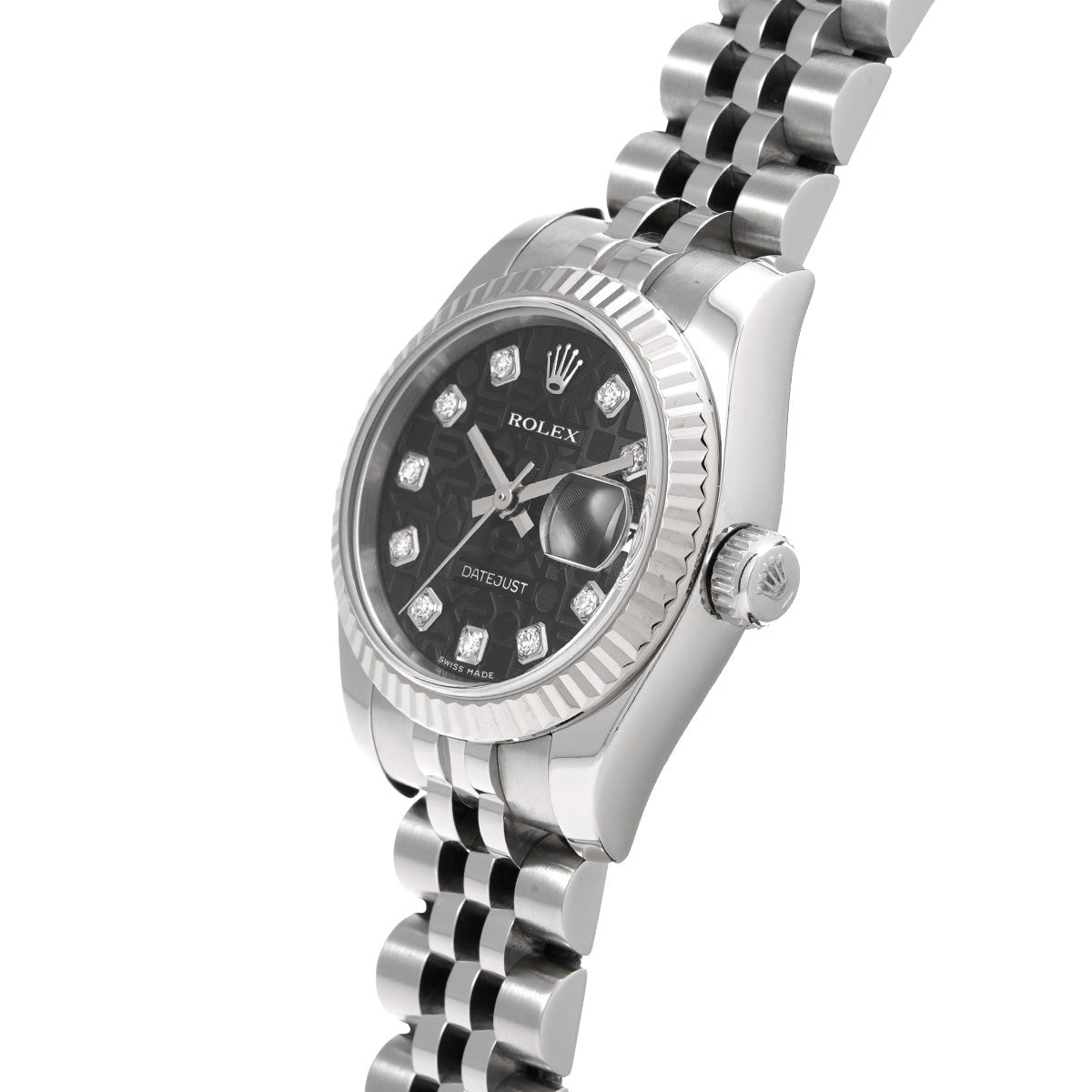 DATE JUST 179174G (manufactured circa 2005) Black Computer/Diamond ROLEX Ladies [Pre-Owned].