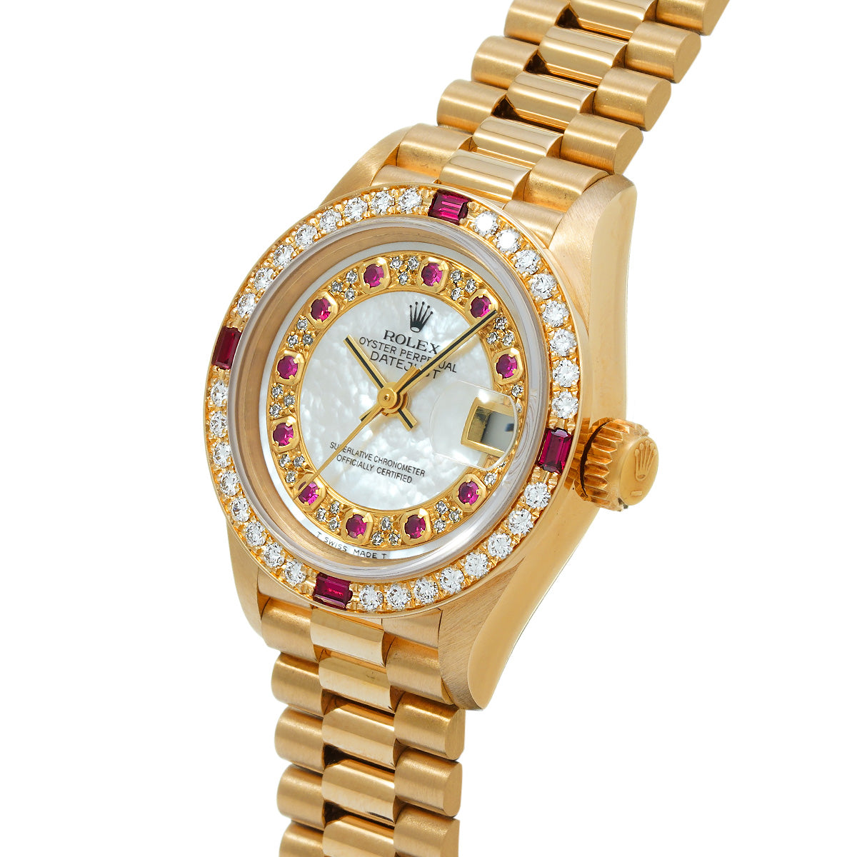 DATE JUST 69068 X (manufactured circa 1991) White MOP/Diamond/Ruby ROLEX Ladies [Pre-Owned].