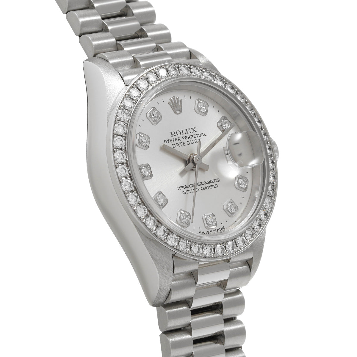 DATE JUST 69136G W (manufactured circa 1996) Silver/Diamond ROLEX Ladies [Pre-Owned].