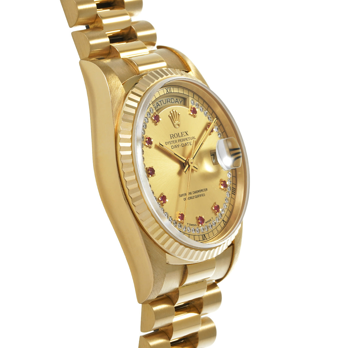 Day Date 18238LR X (manufactured circa 1991) Champagne/Milliard Diamonds/Ruby ROLEX Men's [Pre-Owned].