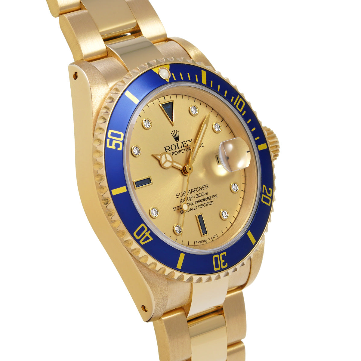 Submariner Date 16618SG L (manufactured circa 1988) Champagne/Diamond/Sapphire ROLEX Men's [Pre-Owned].