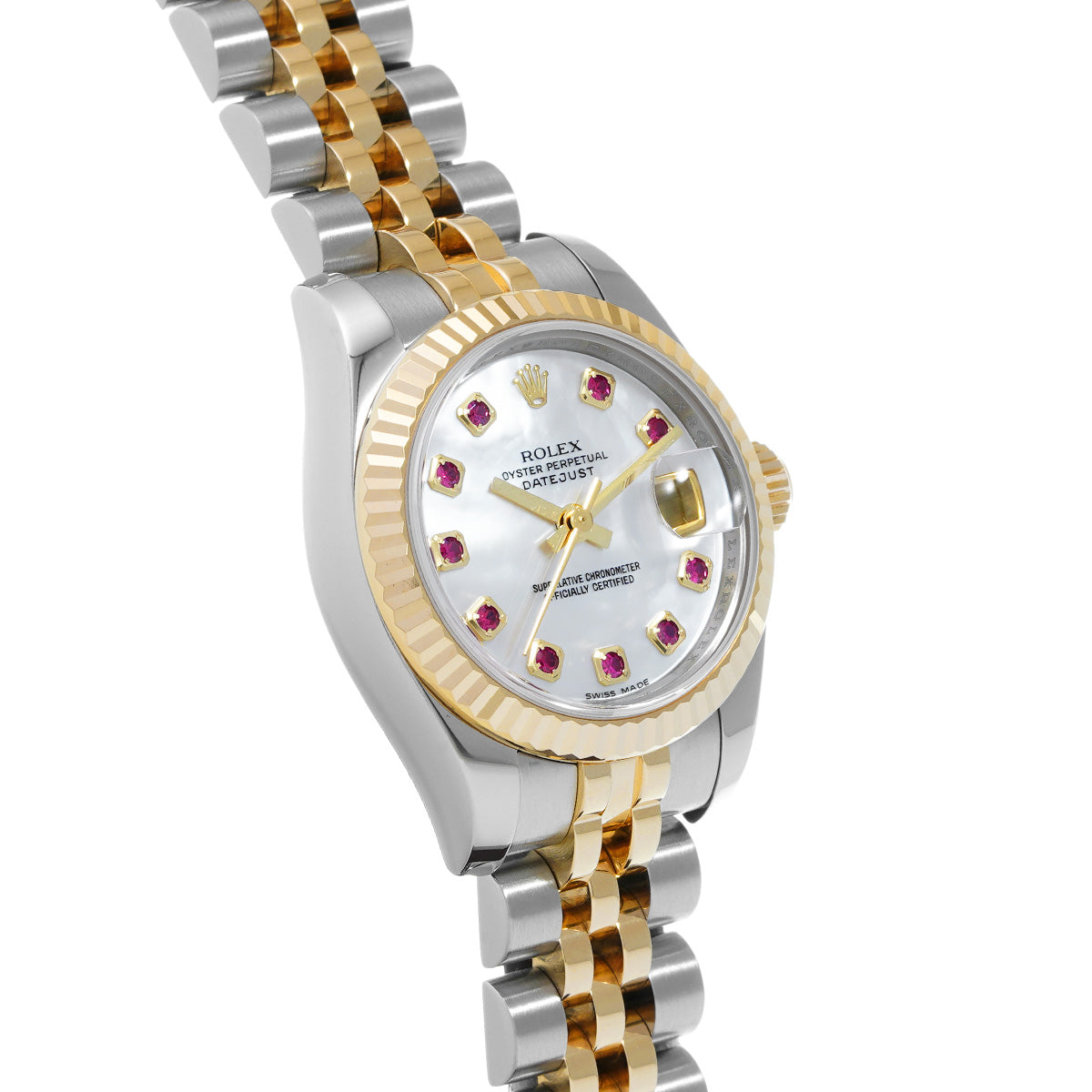 DATE JUST 179173NGR M (manufactured around 2007) White MOP/Ruby ROLEX Ladies [Pre-Owned].