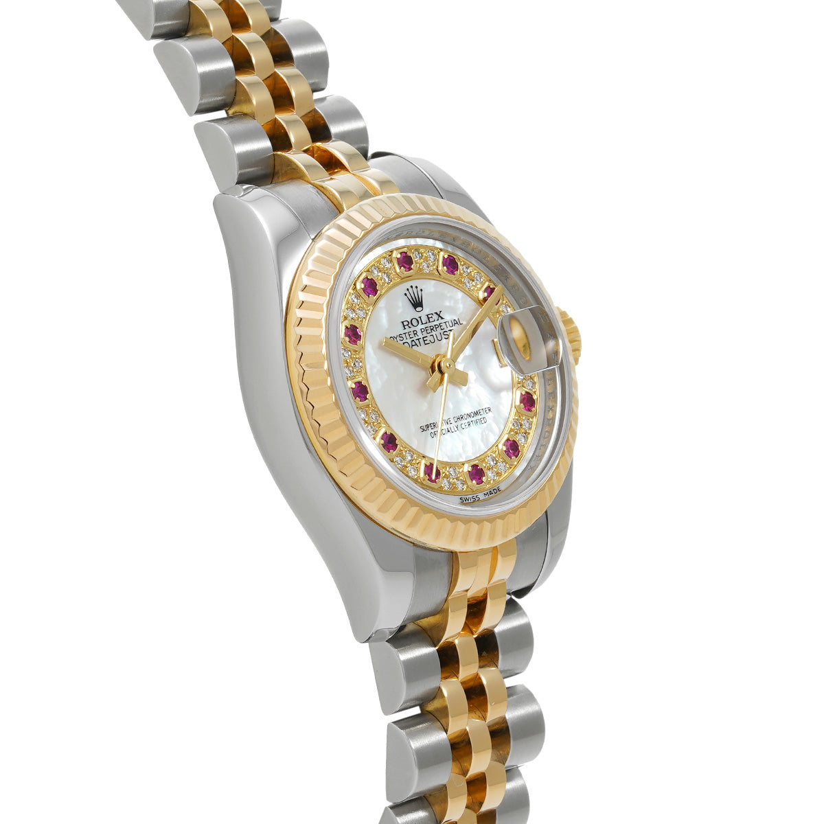 DATE JUST 179173 White MOP/Ruby/Diamond ROLEX Ladies [Pre-Owned].