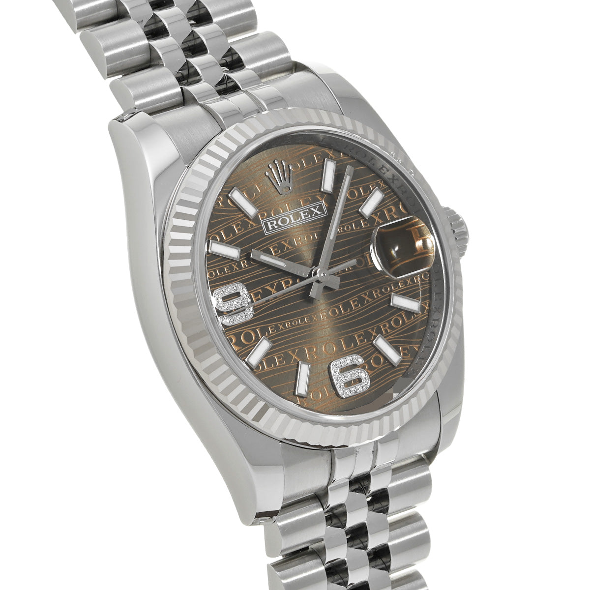 DATE JUST 116234 Random Serial Brown/Brown Wave/Diamond ROLEX Men's [Pre-Owned].