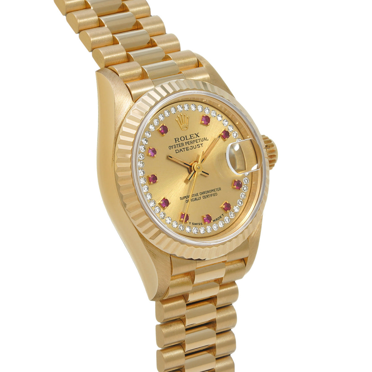 Datejust 69178LR E (manufactured circa 1991) Champagne/Milliard Diamonds/Ruby ROLEX Ladies [Pre-Owned].