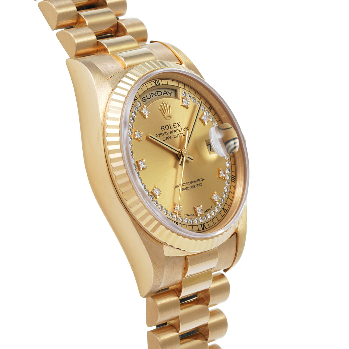 Day Date 18238LB W (manufactured circa 1995) Champagne/Diamond ROLEX Men's [Pre-Owned].