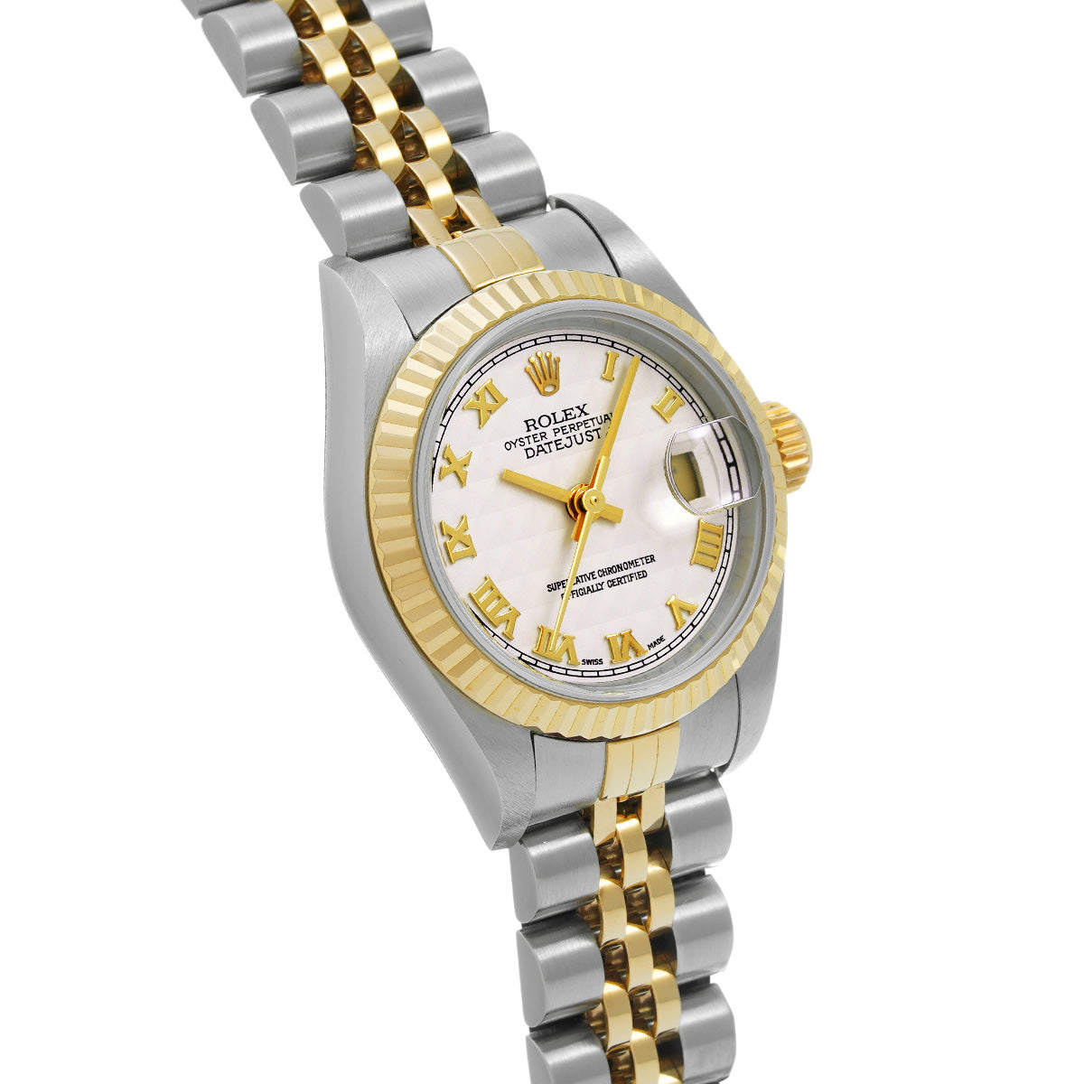 DATE JUST 79173 Y (manufactured circa 2003) Ivory Pyramid ROLEX Ladies [Pre-Owned].