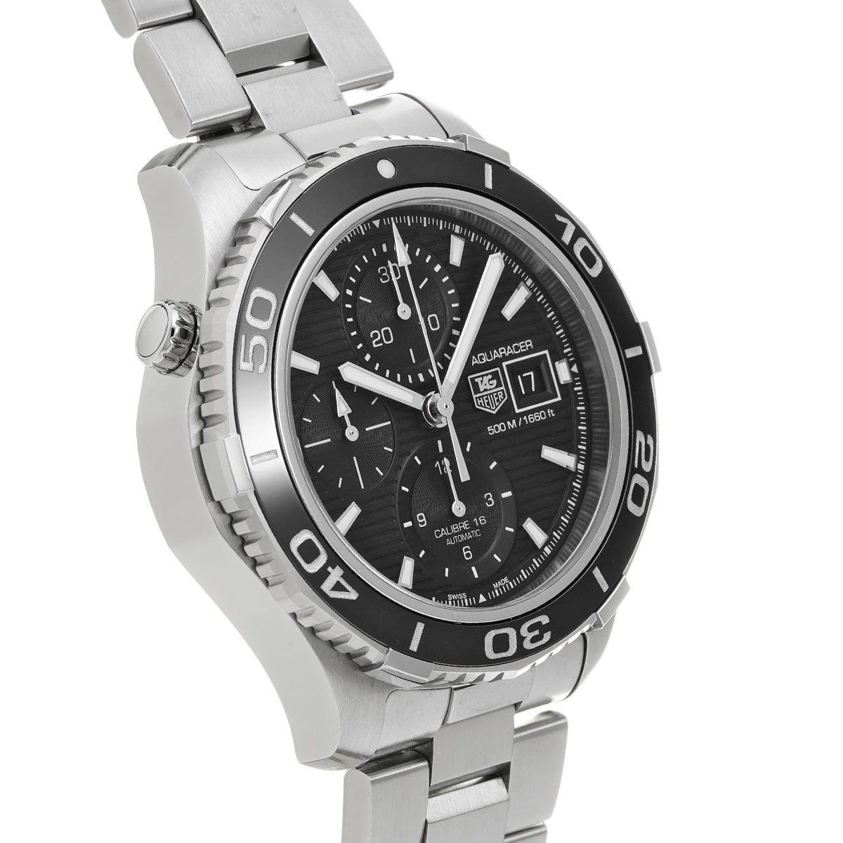 Aquaracer Calibre 16 Chronograph CAK2110.BA0833 Black TAG HEUER Men's [Pre-Owned]