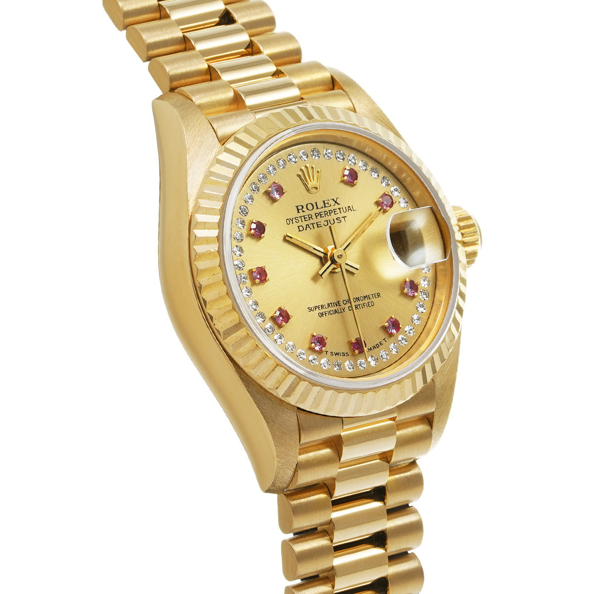 Datejust 69178LR E (manufactured circa 1990) Champagne/Diamond/Ruby ROLEX Ladies [Pre-Owned].