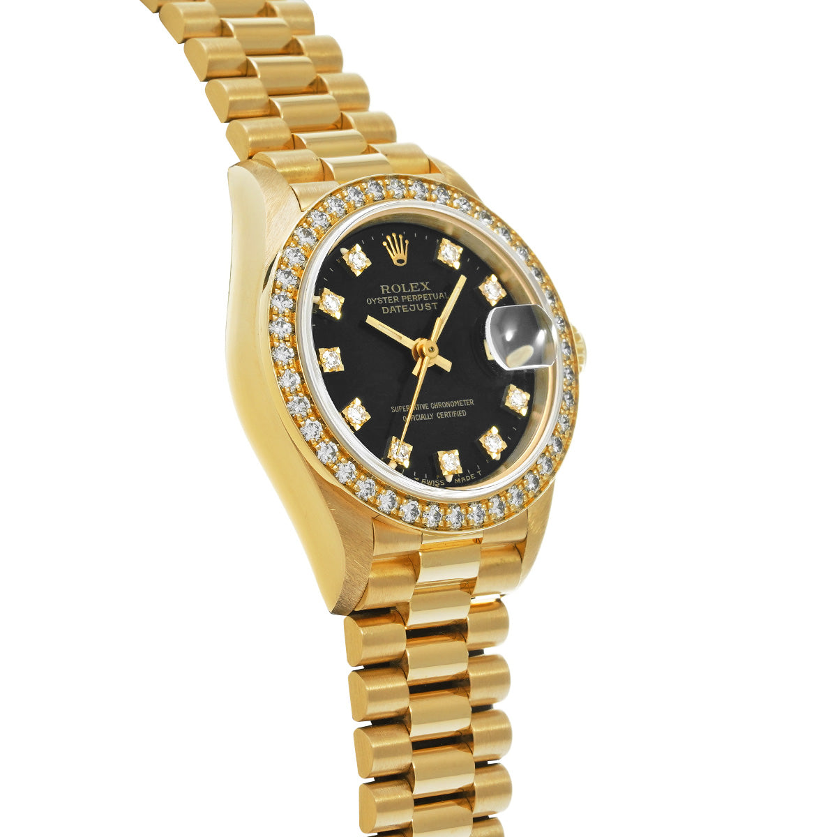 DATE JUST 69138G E (manufactured circa 1990) Black/Diamond ROLEX Ladies [Pre-Owned].