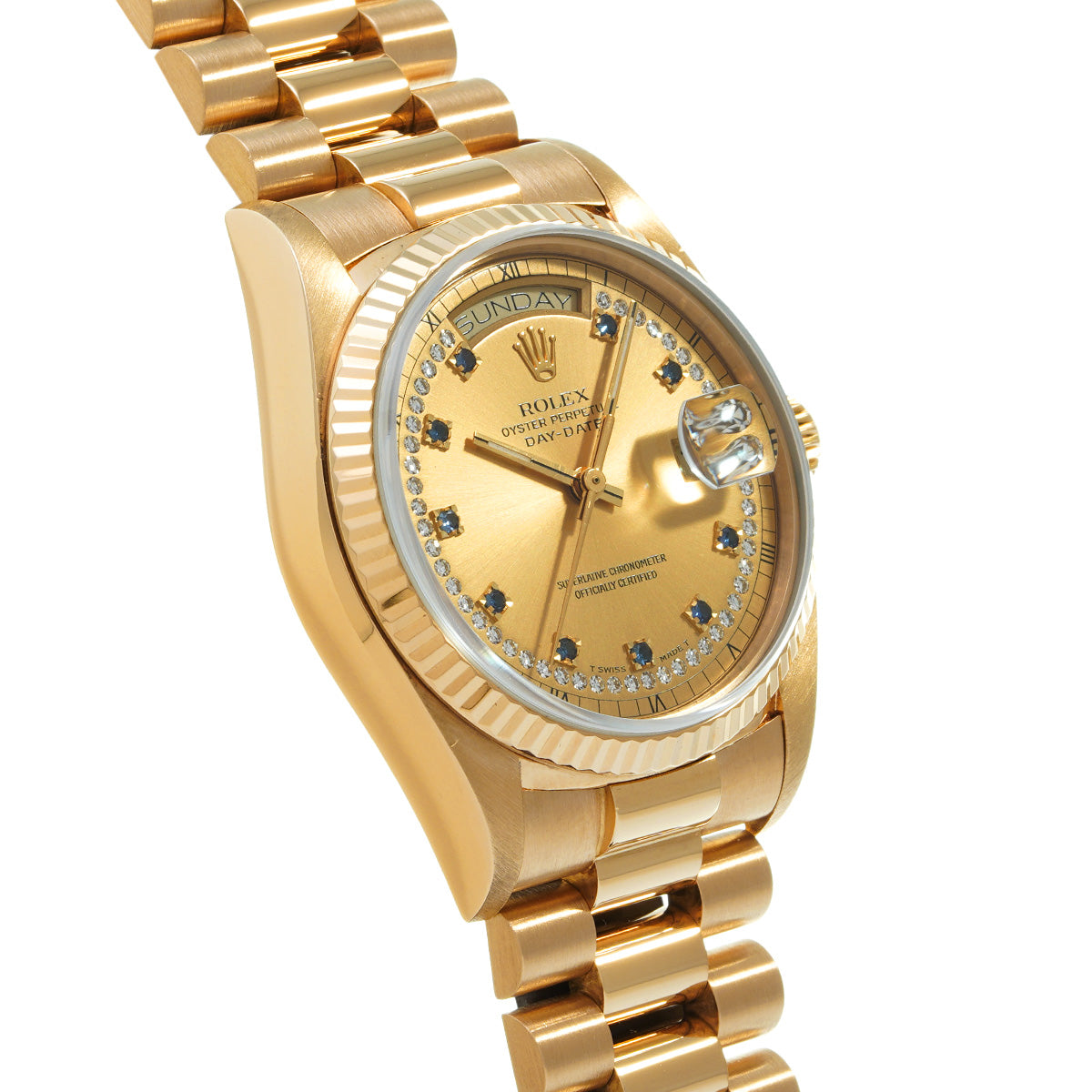 Day Date 18038LS 95th (manufactured circa 1986) Champagne/Diamond/Sapphire ROLEX Men's [Pre-Owned].