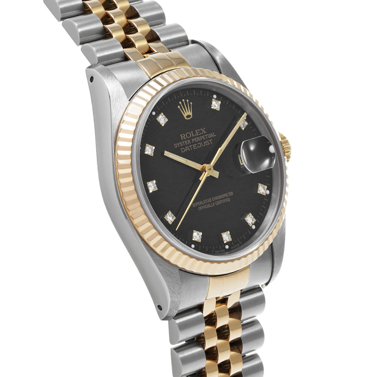 DATE JUST 16233G E (manufactured circa 1990) Black/Diamond ROLEX Men's [Pre-Owned].