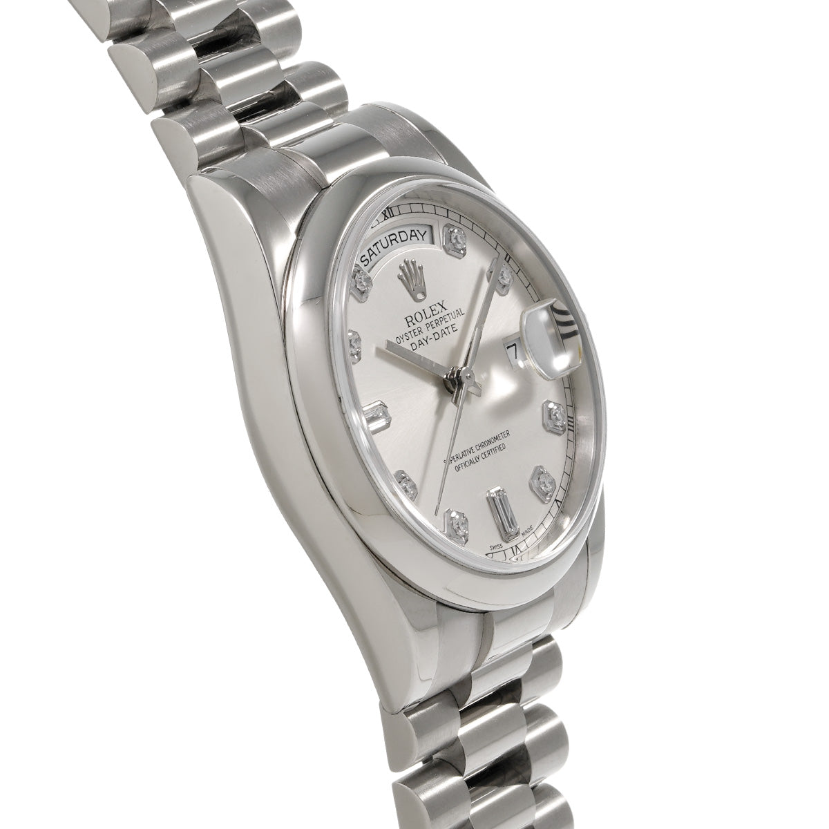 Day Date 118209A P (manufactured circa 2000) Silver/Diamond ROLEX Men's [Pre-Owned].