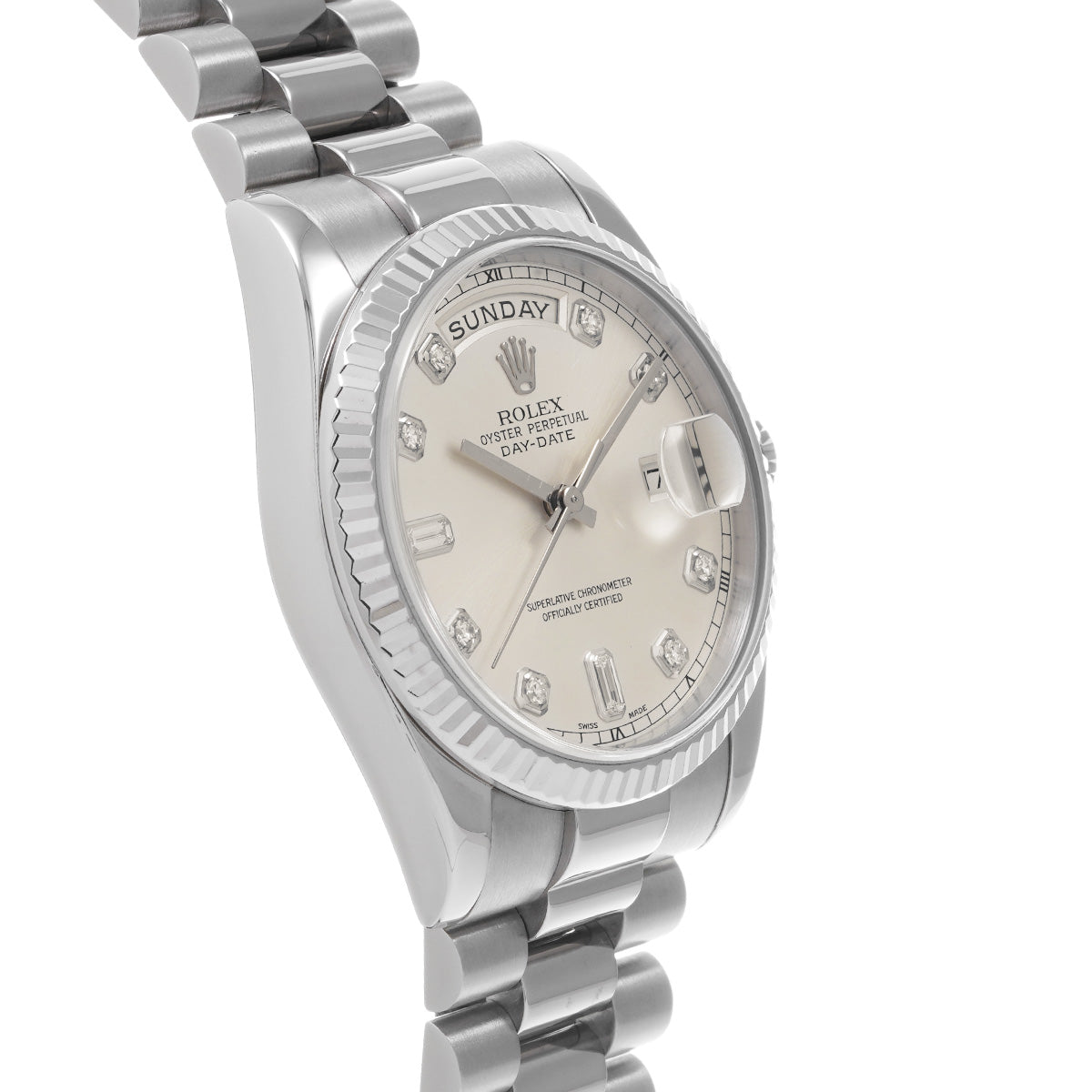 Day Date 118239A P (manufactured circa 2001) Silver/Diamond ROLEX Men's [Pre-Owned].