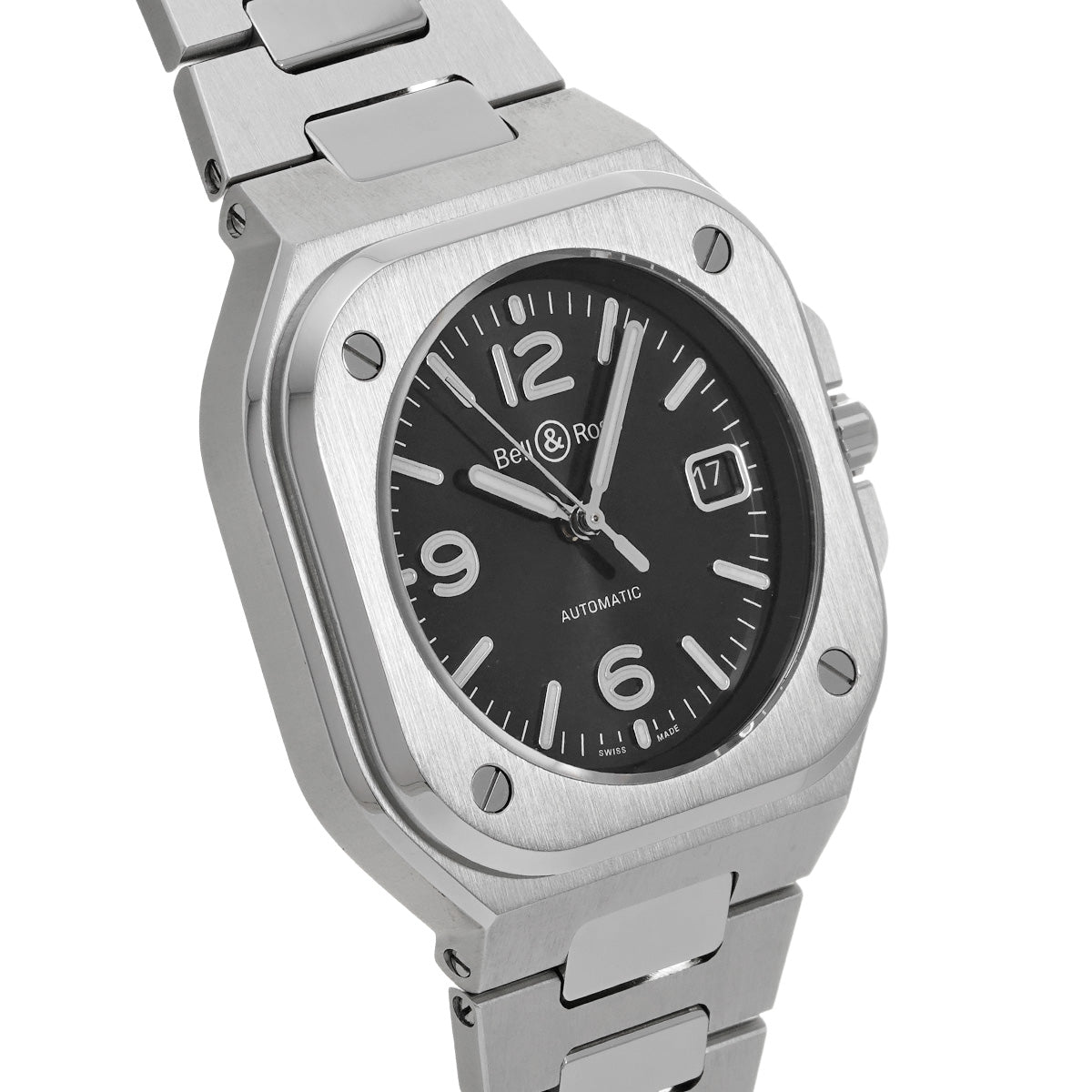 BR 05 Black Steel BR05A-BL-ST/SRB Black Bell &amp; Ross Men's [Pre-Owned].