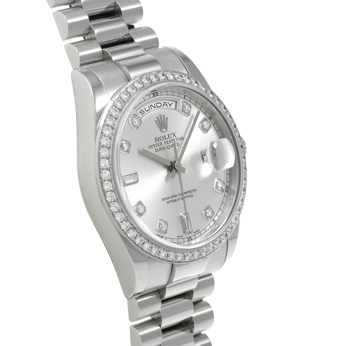 Day-Date 118346A P (manufactured circa 2001) Silver/Diamond ROLEX Men's [Pre-Owned].