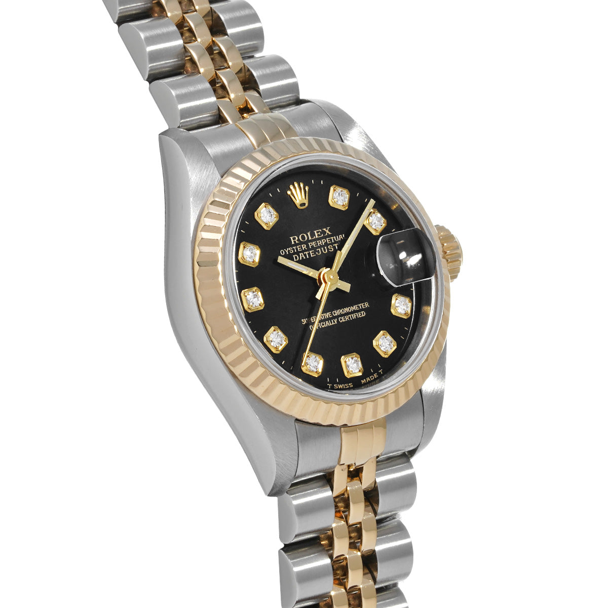 DATE JUST 69173G W (manufactured circa 1995) Black/Diamond ROLEX Ladies [Pre-Owned].