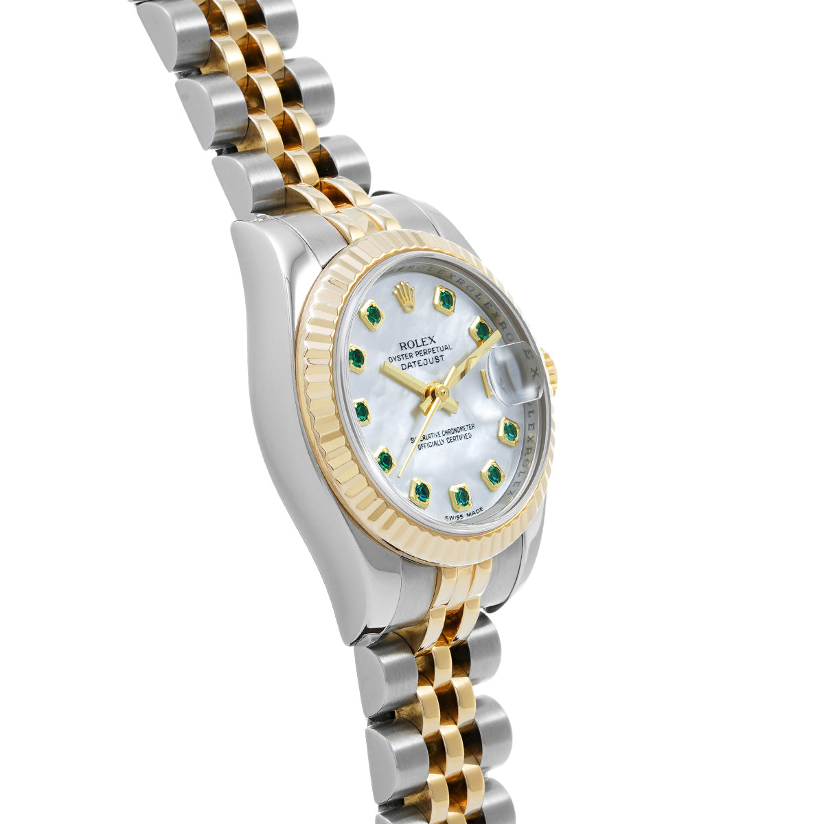 DATE JUST 179173NGE Z (manufactured around 2007) White MOP/Emerald ROLEX Ladies [Pre-Owned].