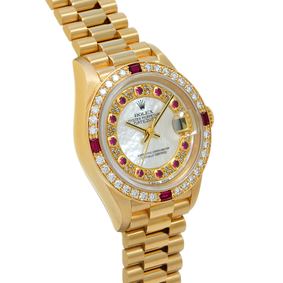 DATE JUST 69068 X (manufactured circa 1991) White MOP/Diamond/Ruby ROLEX Ladies [Pre-Owned].